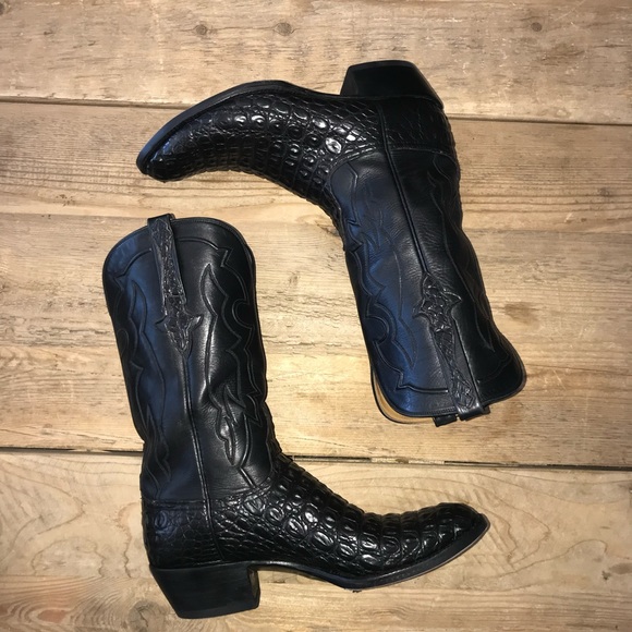 LUCCHESE Handmade Croccodile & Calfskin Cowboy Boots Size 10 D - Picture 6 of 9